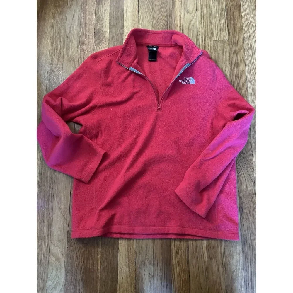 The North Face Fleece Pullover Sweater Mens Red 1/4 Zip Long Sleeve Sweatshirt L